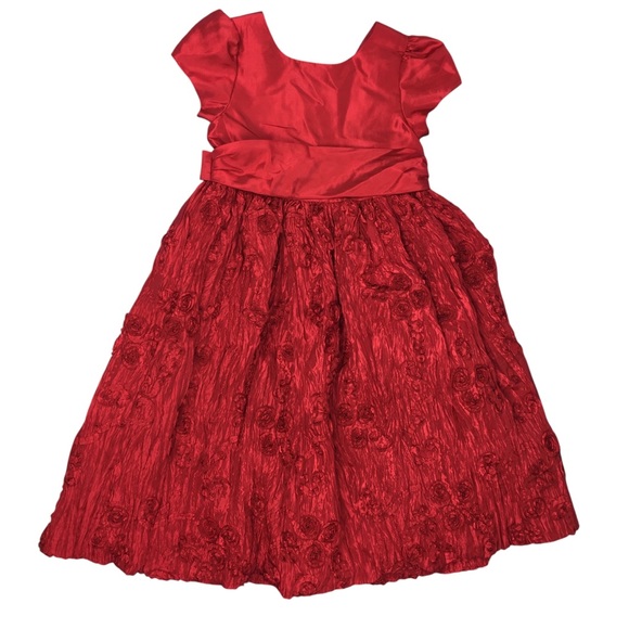American Doll Red Satin Floral Dress Christmas Size 5 Sash - Picture 1 of 6